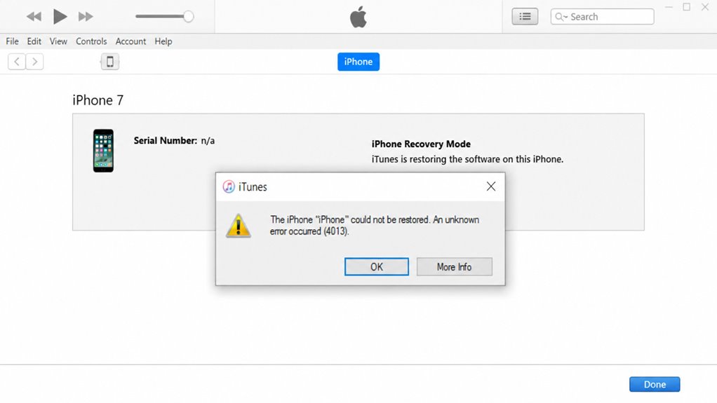 błąd przywracania iPhone'a w iTunes 4013